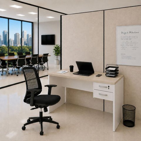 Conjunto Mesa de Escritório 120x60cm com 2 Gavetas + Cadeira Netflex Ergonômica Premium Reclinável