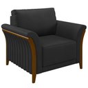 Ver imagem 1 de Poltrona Decorativa Sala de Estar 102cm Pés Madeira Roya M22 PU Preto - Mpozenato