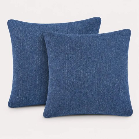 Kit 2 Capa Almofada Linho Macio Luxo 45x45 Decorativa Ziper:Azul