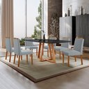 Ver imagem 2 de Conjunto Sala de Jantar Mesa Florença 180x90cm Preto com 6 Cadeiras Dallas Linho Cinza