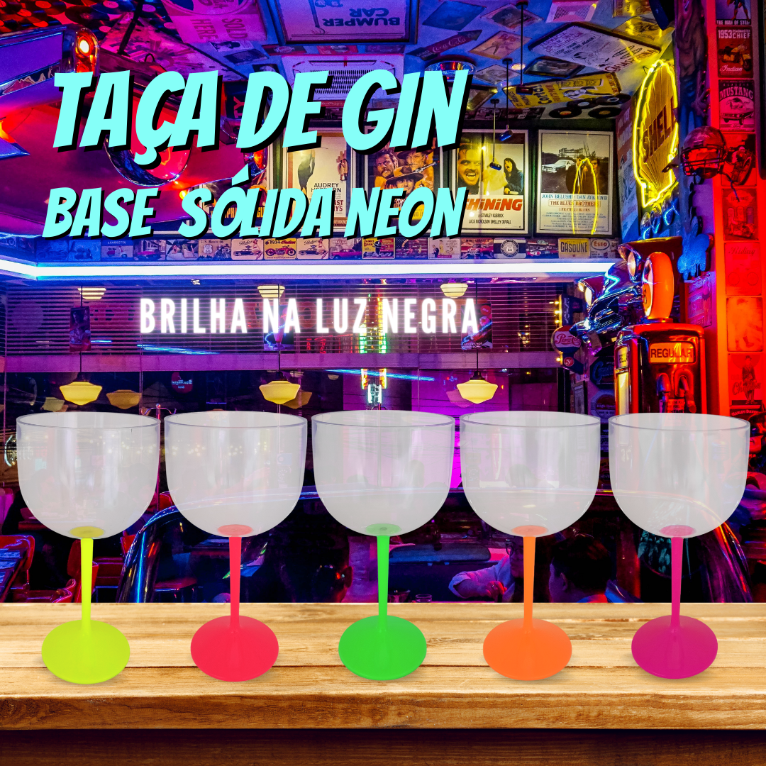 7 Taças de Gin Acrílico Base Sólida Neon 550 ML: Laranja Neon - 2