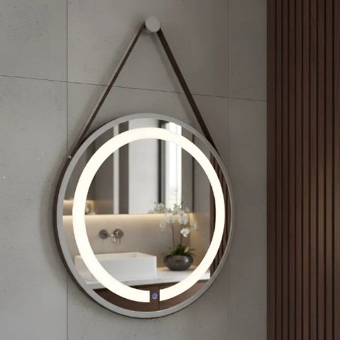 Espelho Redondo Iluminado 40cm com Alça Touch 2 Leds com Alça Adnet Reduna