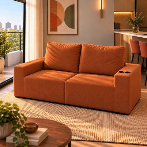 Sofá Modular 3 Lugares com Porta Copos 100% Espuma Balaqui Cor:Terracota