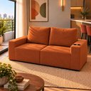 Ver imagem 1 de Sofá Modular 3 Lugares com Porta Copos 100% Espuma Balaqui Cor:Terracota
