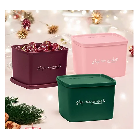 Tupperware Jeitoso 800ml Kit Aqui Tem Sorriso, Abraço e Carinho 3 Peças Tupperware Jeitoso 800ml Kit