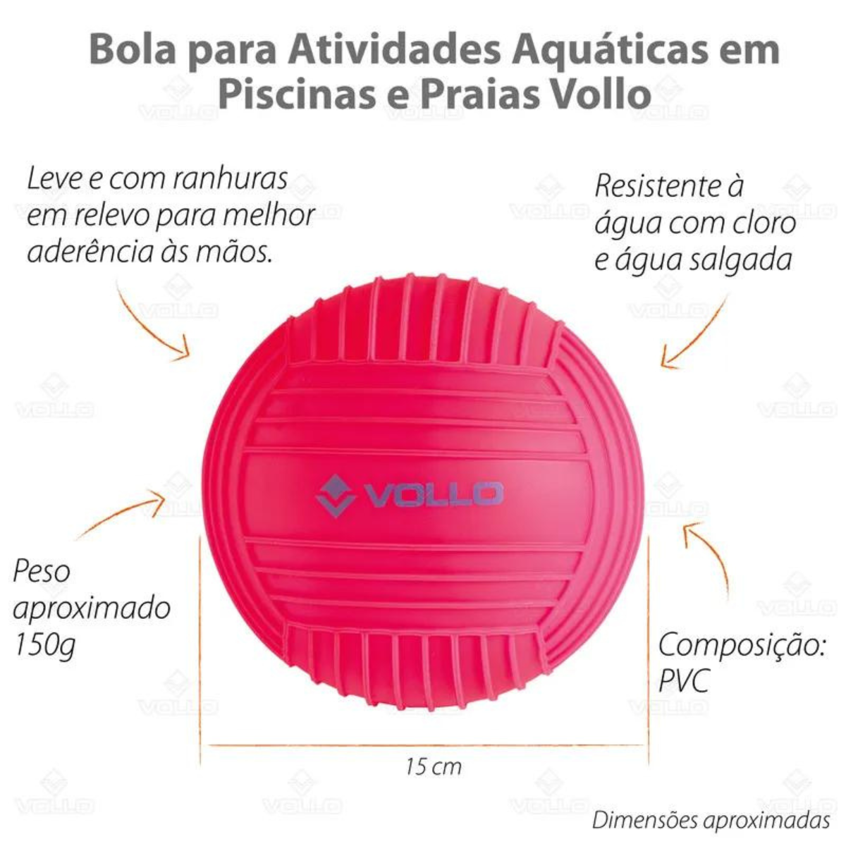 Bola para Polo Aquático Vollo com Grip Diâmetro 20cm:rosa - 2