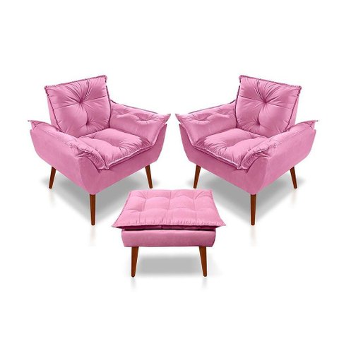 Kit C/2 Poltronas Opala + 01 Puff Opala Elegante Suede Rose