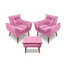 Ver imagem 1 de Kit C/2 Poltronas Opala + 01 Puff Opala Elegante Suede Rose
