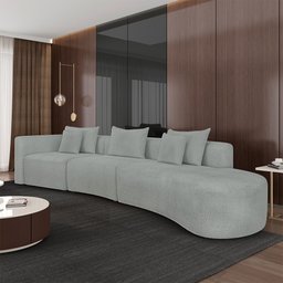 Sofá Curvo Decorativo Kimiko 427cm 5 Lugares Sala de Estar com Chaise Bouclê Cinza G52 - Gran Belo - 1
