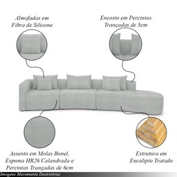 Sofá Curvo Decorativo Kimiko 427cm 5 Lugares Sala de Estar com Chaise Bouclê Cinza G52 - Gran Belo - 3