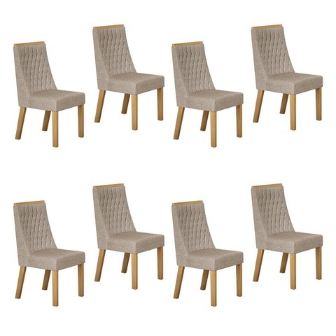 Kit de 8 Cadeiras para Sala de Jantar Luna Bege/Cinamomo