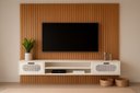 Ver imagem 3 de Estante Home para Tv Suspenso + Painel Grande Ripado Mdf:nature / Off White