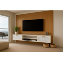 Ver imagem 1 de Estante Home para Tv Suspenso + Painel Grande Ripado Mdf:nature / Off White