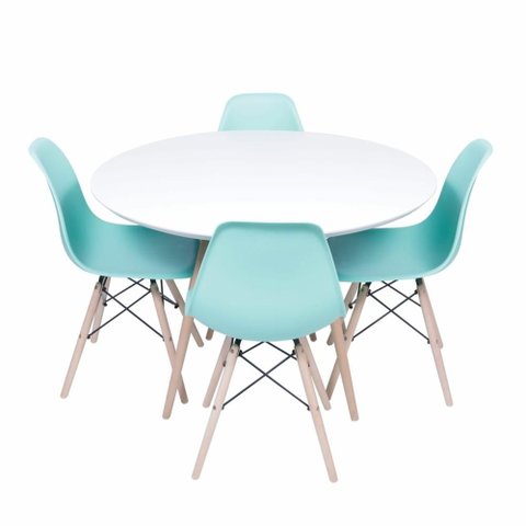 Conjunto Mesa Eames Branca 110cm e 4 Cadeiras Eames Pp Verde Tiffany