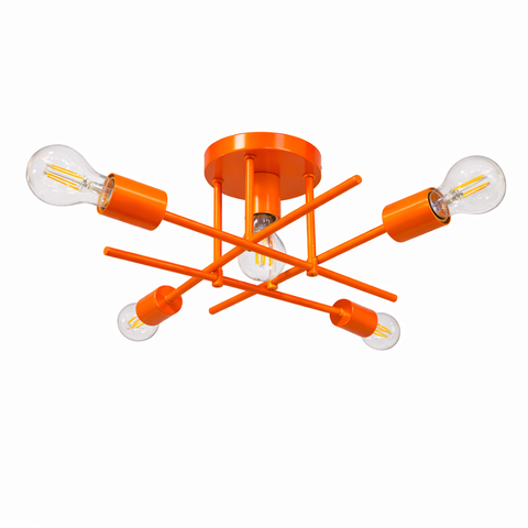 Plafon Central Aluminio Teto e27 5 Luzes Lumini Lab - Laranja Brilhante