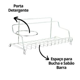 Suporte Porta Detergente, Bucha e Sabão Pia Cozinha Aço Cromado Prime - Aramig - 4