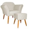 Kit Poltrona Decorativa Marcela Mais Puff Isabela Pés Palito Suede Bege - DS Estofados - 1