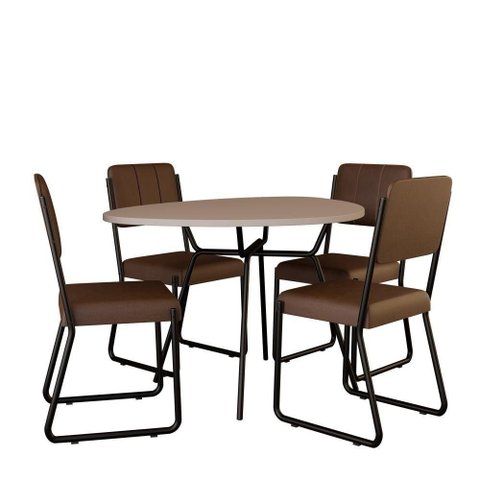 Conjunto Mesa de Jantar Soho Orgânica com 04 Cadeiras Next Est.preta - Off White e Cr Whisky