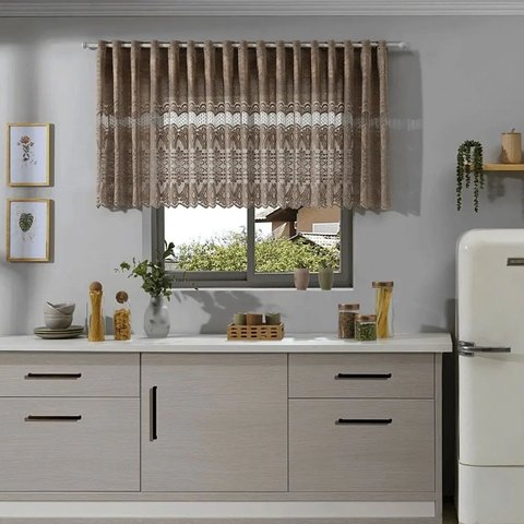 Cortina Bando Renda Cozinha Classica Arabesco 2,20x0,80 - Marrom