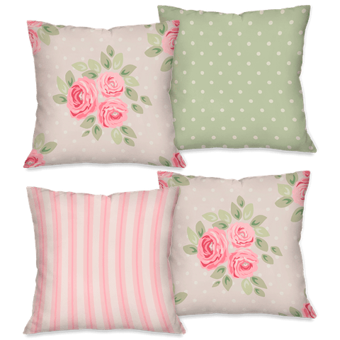 Kit com 4 Capas para Almofadas Decorativas Rosas