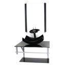 Ver imagem 1 de GABINETE DE VIDRO PARA BANHEIRO 60CM AC CUBA RETANGULAR CURVADA PRETO FULL COM TORNEIRA CASCATA