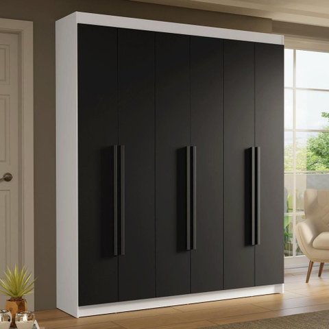 Guarda-roupa Casal 6 Portas Batentes Saturno Madesa Branco/preto
