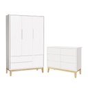 Ver imagem 1 de Jogo de Quarto Infantil Classic Guarda Roupa 3 Portas e Cômoda 6 Gavetas Branco Fosco com Pés Madeir