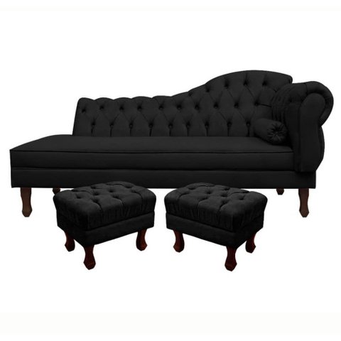 Divã Recamier Namoradeira C/Capitonê+ 02 Puffs-Ecotec Decor