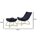 Ver imagem 2 de Poltrona Costela com Puff Eva Base Metal Dourado - Veludo Azul