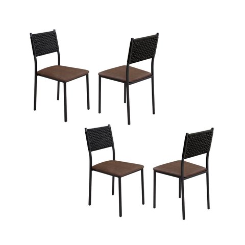 Cadeiras para Sala de Jantar 4 Unidades Bali Courino Marrom Fosco Náutica Preta