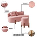 Ver imagem 3 de Conjunto Sofá Curvo Orgânico + 01 Puff Luna Boucle Rosa - Montanaris Decor