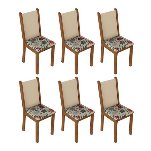 Kit 6 Cadeiras 4291 Madesa - Rustic/crema/hibiscos