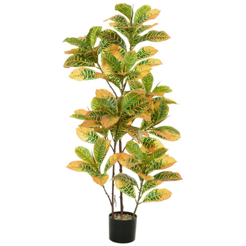 Planta Árvore Artificial Cróton Real Toque C/pote X114 Verde Bd.laranja 1,20cm