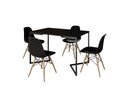 Ver imagem 2 de Mesa Industrial Base Ferro Preto em V Tampo 137x90 Preto 4 Cadeiras Eames Madeira Assento Preto