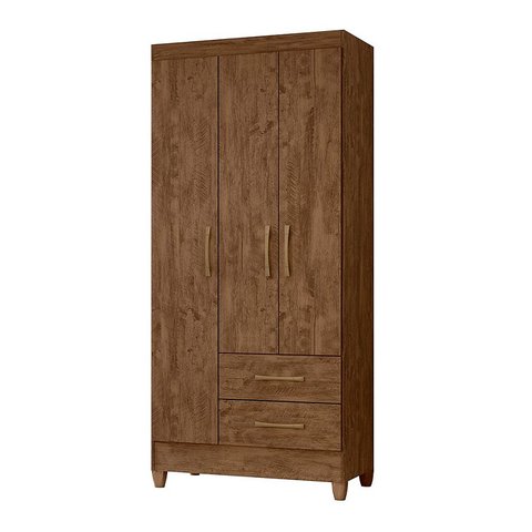 Guarda Roupa Solteiro Quarto Pequeno 3 Portas 2 Gavetas Lima Castanho