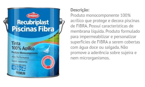 Tinta Piscina Fibra Base Solvente 3,6Lt cor Azul - 3