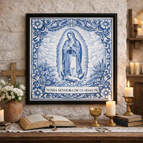 Quadro Nossa Senhora de Guadalupe 33x33cm Mold Preta Vidro