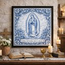 Ver imagem 1 de Quadro Nossa Senhora de Guadalupe 33x33cm Mold Preta Vidro