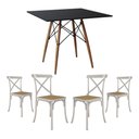 Ver imagem 1 de Jogo de Mesa Eiffel Quadrado Tampo de Madeira 90cm Preto com 4 Cadeiras Katrina Branca Assento Bege