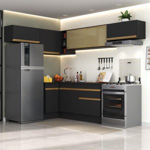 Cozinha Completa de Canto com Rodapé Veneza Multimóveis MP2095 com Armário e Balcão Preta