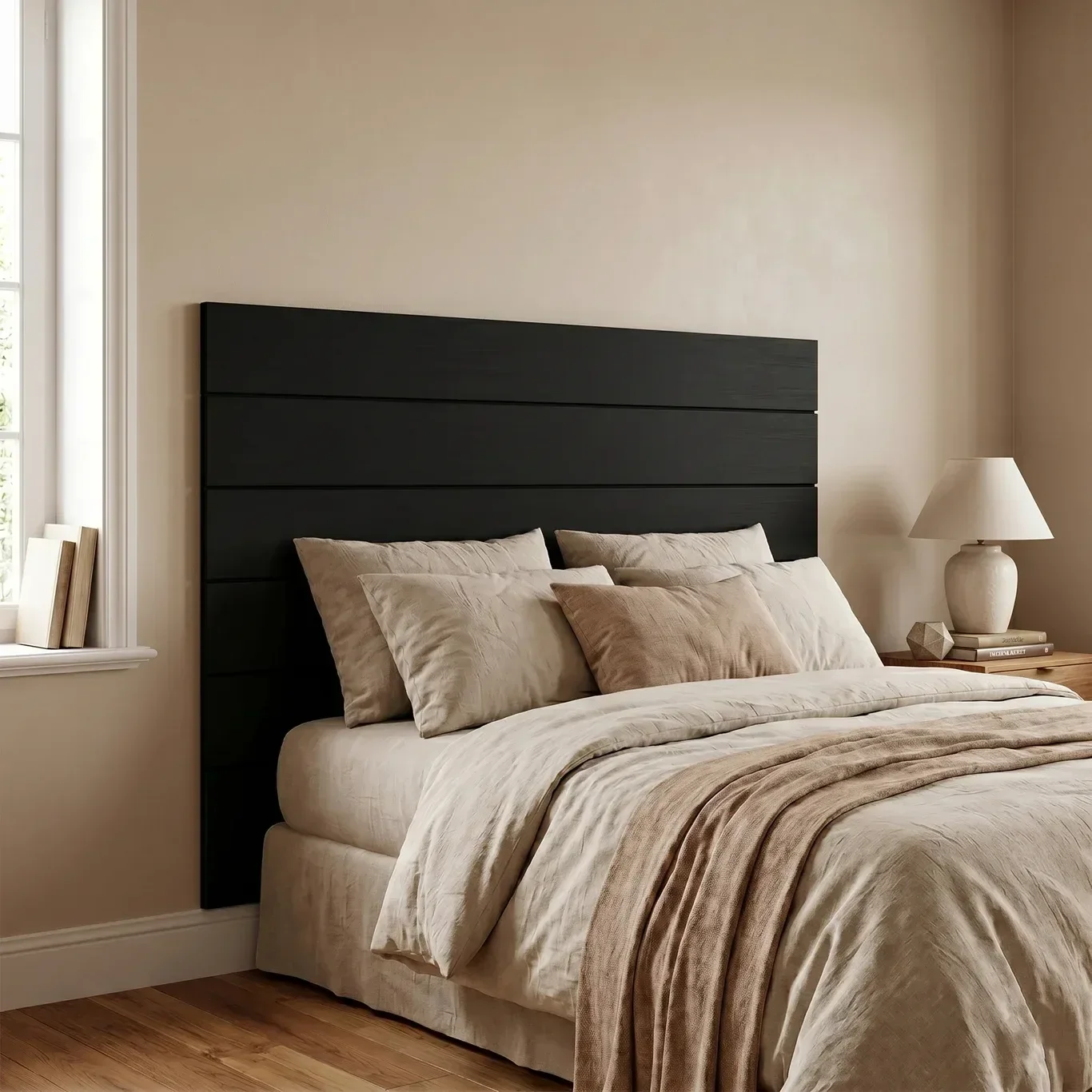 Painel Lambri Cabeceira King 180x203cm MDF Autoadesivo Parede: Preto