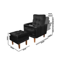 Poltrona Para Leitura Reclinável Com Puff Veludo Preto Polonia Shop JM - 4