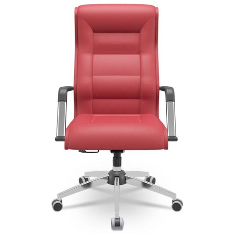 Cadeira de Escritório Giratória Presidente Base Cromada Kirk P03 Vinil Vermelho - Lyam Decor