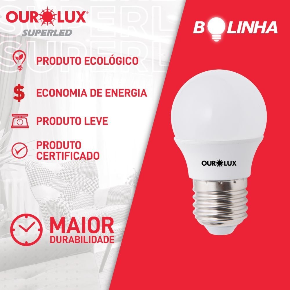 Kit 10 Lâmpadas LED Superled Ourolux 4W Bolinha G45 branco morno quente - 3