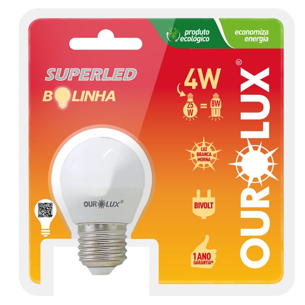 Kit 10 Lâmpadas LED Superled Ourolux 4W Bolinha G45 branco morno quente - 5