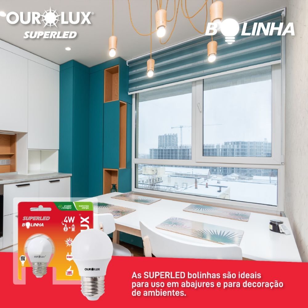 Kit 10 Lâmpadas LED Superled Ourolux 4W Bolinha G45 branco morno quente - 4