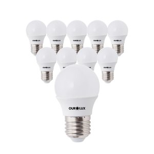 Kit 10 Lâmpadas LED Superled Ourolux 4W Bolinha G45 branco morno quente