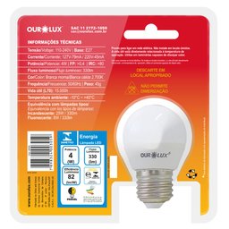 Kit 10 Lâmpadas LED Superled Ourolux 4W Bolinha G45 branco morno quente - 6
