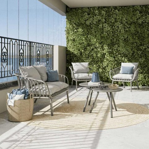 Poltrona Externa 79cm Base em Aço Estofado Resistente À Água Cor:cinza