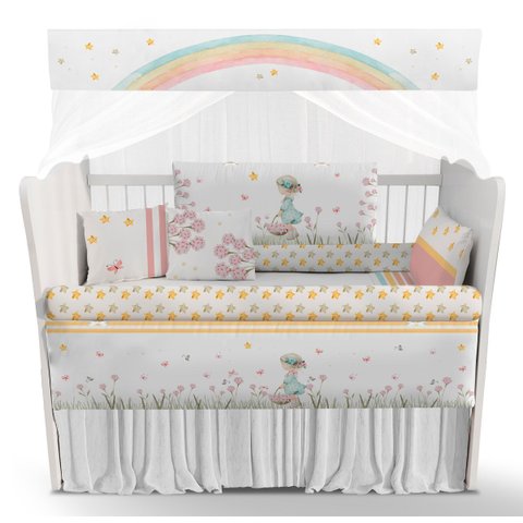 Kit Berço Enxoval de Bebê Arco Íris Floral Colorido - Kt563